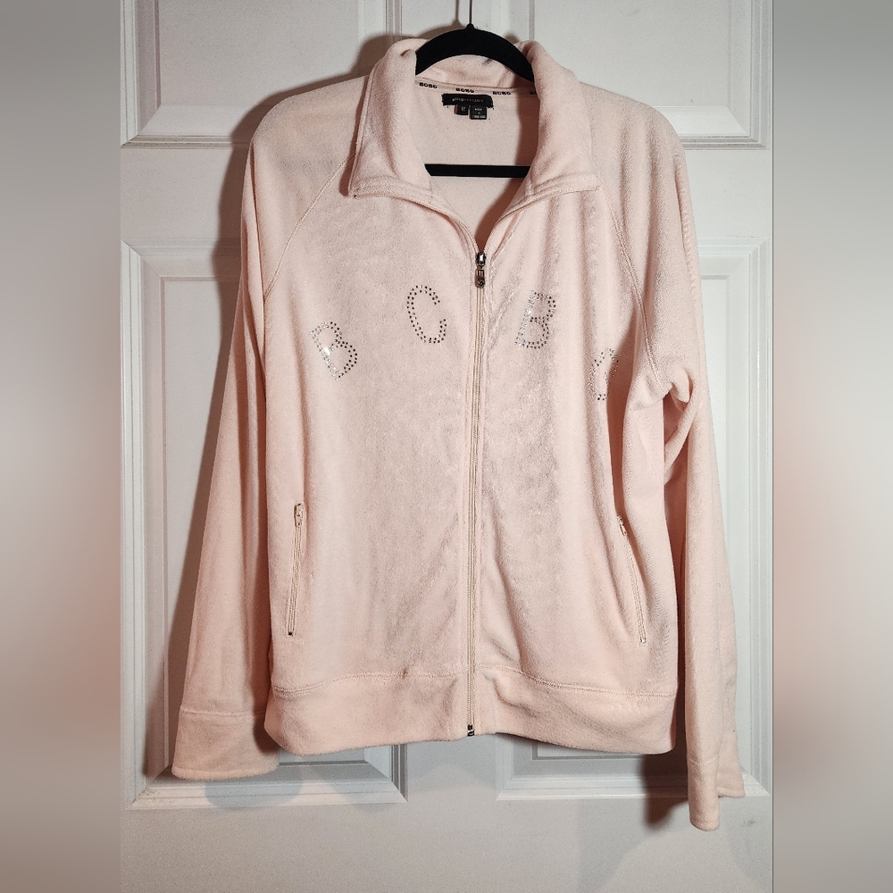 BCBG Maxzria Vintage Light Pink Women's Zip-Up Sweater Terry Cloth 1X